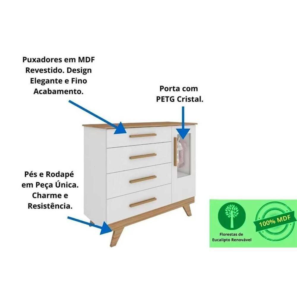 Quarto Infantil Completo Retrô 3 Peças (1guardaroupa+1berço+1cômoda) Qi112 Branco-amendoa - Peroba - 7