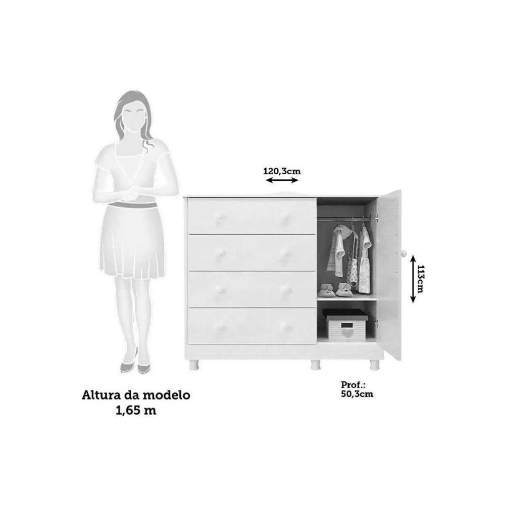 Quarto Infantil Completo Elô 3 Peças (1guardaroupa+1berço+1cômoda) Qi118 Branco-amendoa - Peroba - 4