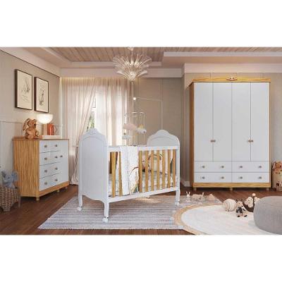 Quarto Infantil Completo Elô 3 Peças (1guardaroupa+1berço+1cômoda) Qi118 Branco-amendoa - Peroba