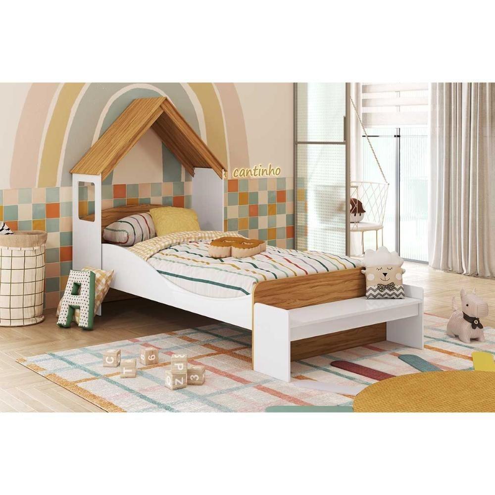 Quarto Infantil Completo 2 Peças (cama+cabeceira) Branco-amendoa - Peroba - 2