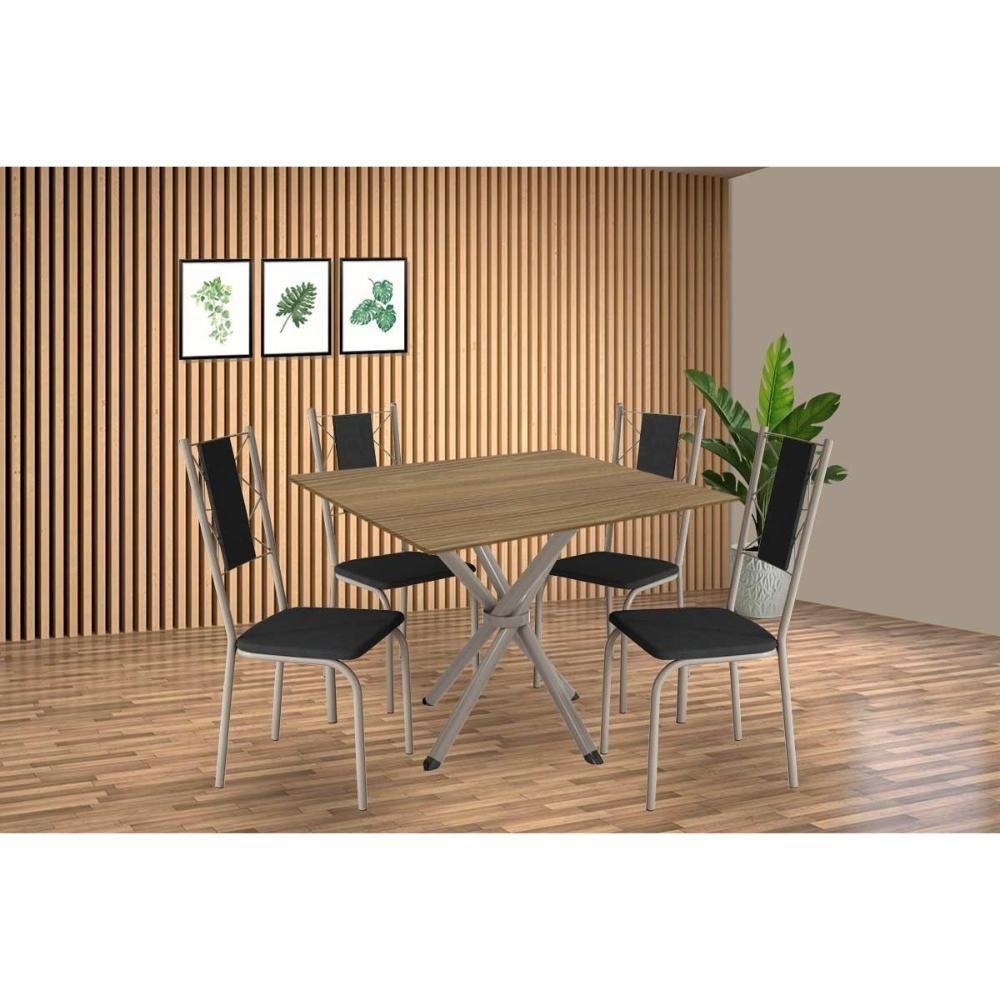 Conjunto: Mesa De Cozinha Volga C- Tampo De Madeira 90cm E 4 Cadeiras Lisboa Niquel-nogueira - Corano Preto - Kappesberg - 1