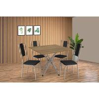 Conjunto: Mesa De Cozinha Volga C- Tampo De Madeira 90cm E 4 Cadeiras Lisboa Niquel-nogueira - Corano Preto - Kappesberg - 1