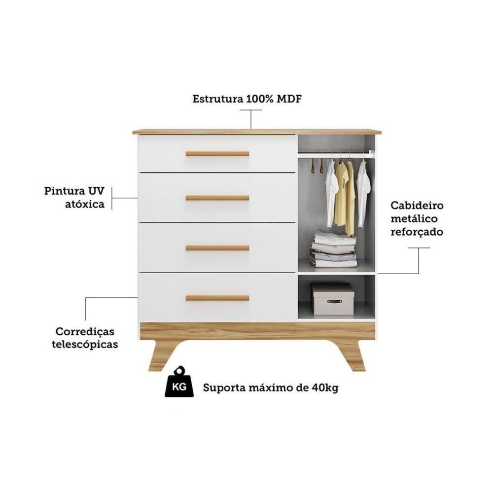 Quarto Infantil Completo Retrô 3 Peças (1guardaroupa+1berço+1cômoda) Qi114 Branco-amendoa - Peroba - 8