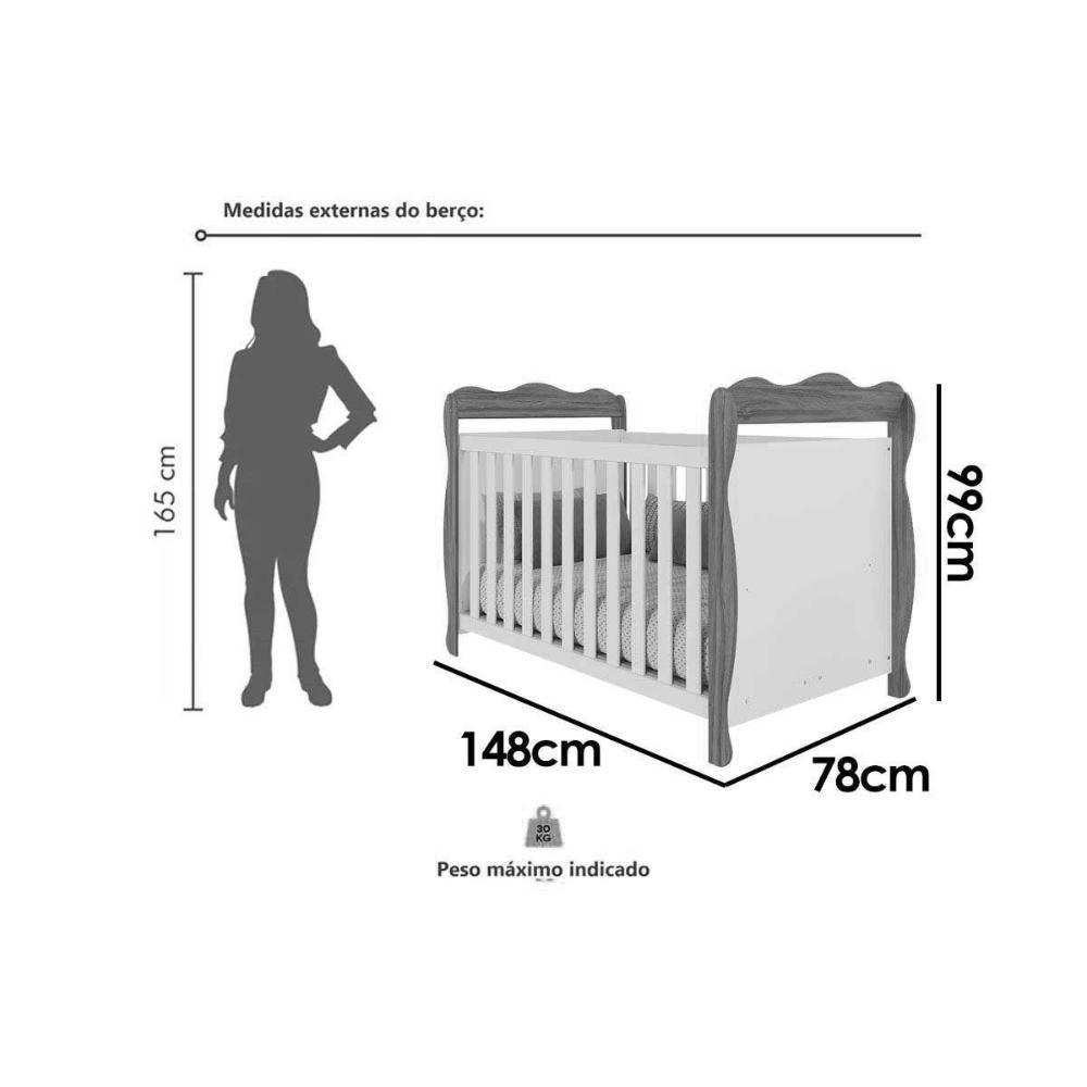 Quarto Infantil Completo Lisi 3 Peças (1guardaroupa+1berço+1cômoda) Qi115 Branco-amendoa - Peroba - 4