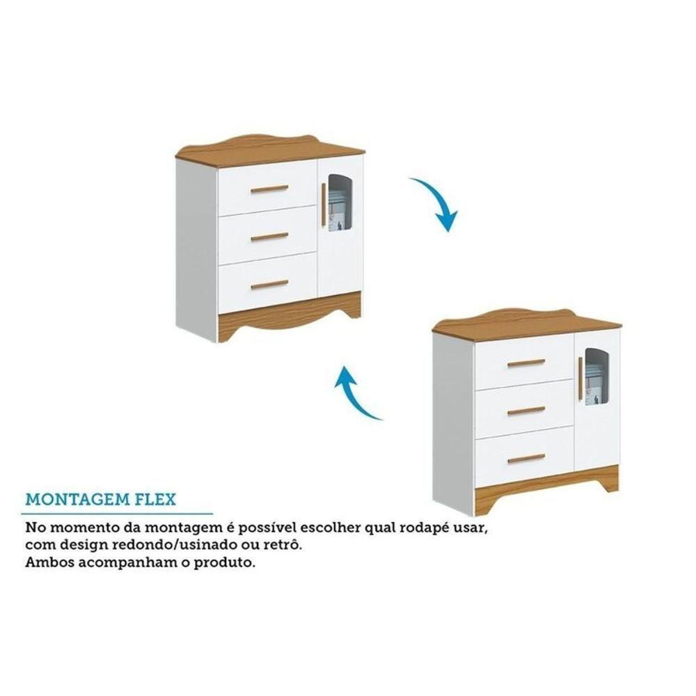 Quarto Infantil Completo Lisi 3 Peças (1guardaroupa+1berço+1cômoda) Qi115 Branco-amendoa - Peroba - 7