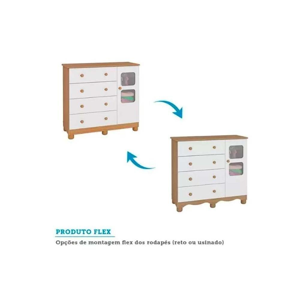 Quarto Infantil Completo Uli 3 Peças (1guardaroupa+1berço+1cômoda) Qi108 Branco-amendoa - Peroba - 9