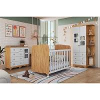Quarto Infantil Completo Uli 3 Peças (1guardaroupa+1berço+1cômoda) Qi108 Branco-amendoa - Peroba - 1