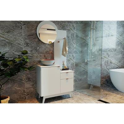 Gabinete De Banheiro C- Pés Bn3680 S- Cuba C- 2 Portas 1 Gaveta E Espelho Branco - Tecno Mobili