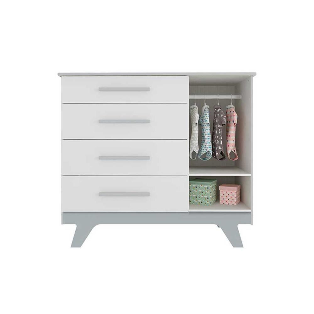 Quarto Infantil Completo Retrô 3 Peças (1guardaroupa+1berço+1cômoda) Qi112 Branco - Peroba - 9