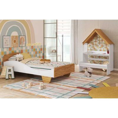 Quarto Infantil Completo 2 Peças Cama Escrivaninha MDF 193cm Branco Amendoa Móveis Peroba