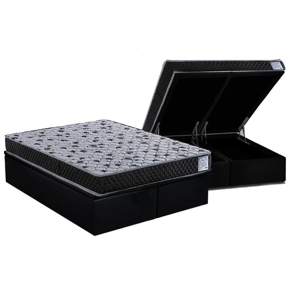 Cama Box Baú Queen: Colchão Ortopédico Herval Ag65 Vitre + Base Crc Suede Black (158x198) - 1
