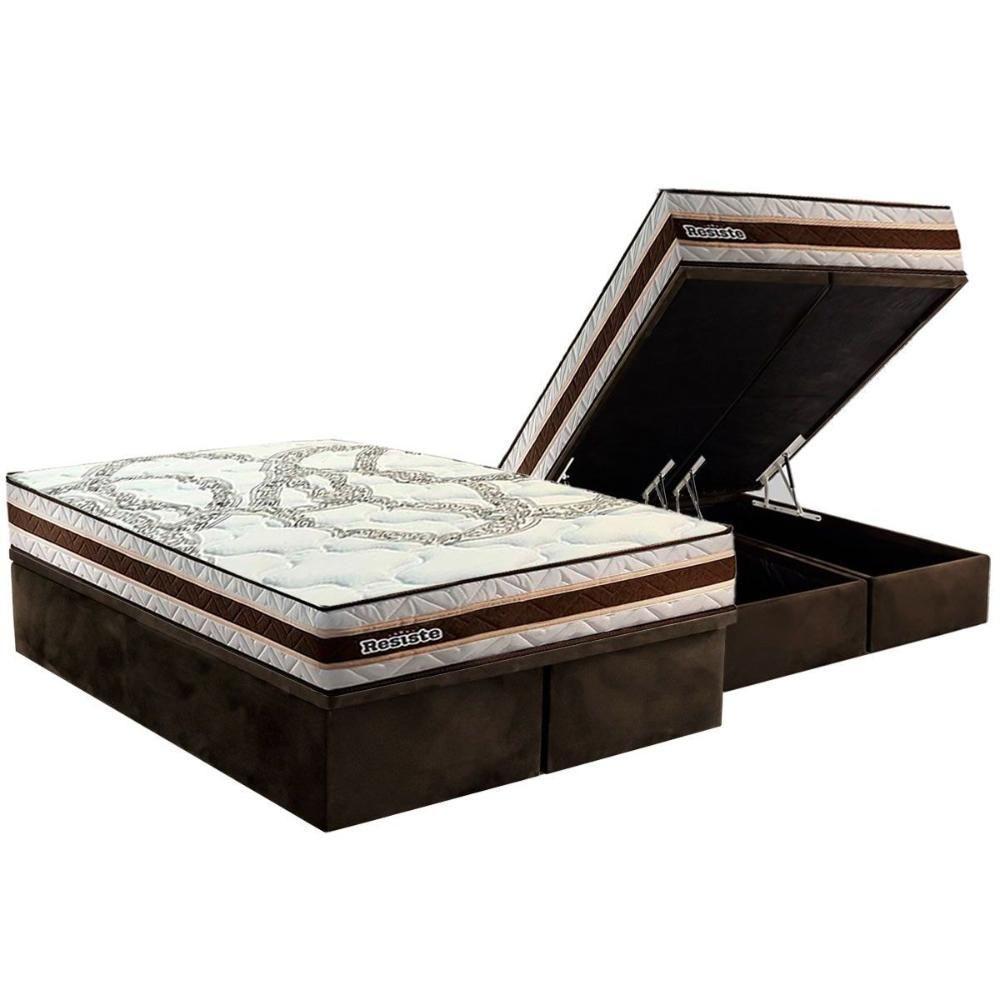 Cama Box Baú King: Colchão Anatômico Paropas D45 Resiste Hotel + Base Crc Suede Brown (193x203) - 1
