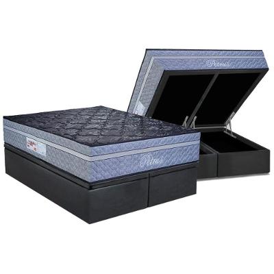 Conjunto Box Baú Queen: Colchão Molas Paropas Ensacadas Petrus Grafite + Base Crc Suede Gray (158x198)