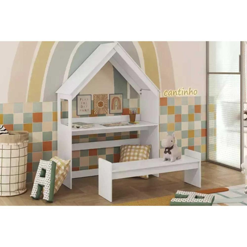 Mesa Cabeceira Casinha C- Banco Branco - Peroba - 1