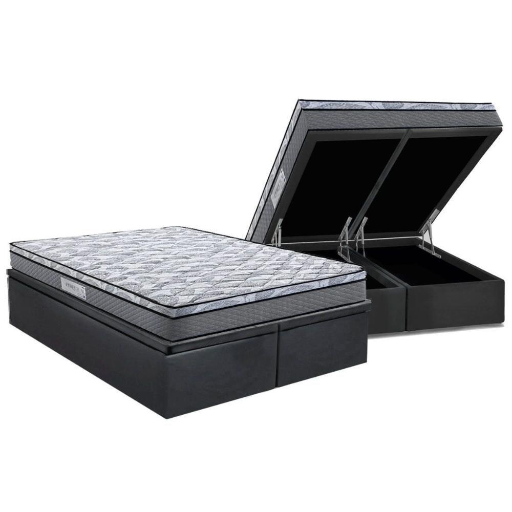 Cama Box Baú Queen: Colchão Ortopédico Herval D60 - Ag65 Perpetual + Base Crc Suede Gray (158x198) - 1