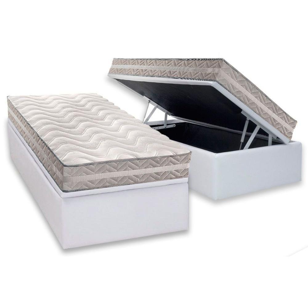 Conjunto Box Baú Solteiro: Colchão Molas Paropas D28 - Master Ag80 Prata Double Face 17 + Base Crc Corano White (88x188) - 1