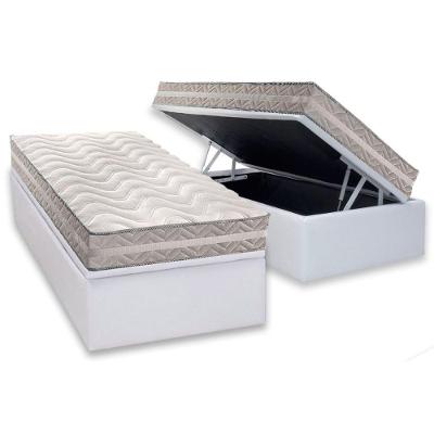 Conjunto Box Baú Solteiro: Colchão Molas Paropas D28 - Master Ag80 Prata Double Face 17 + Base Crc Corano White (88x188)