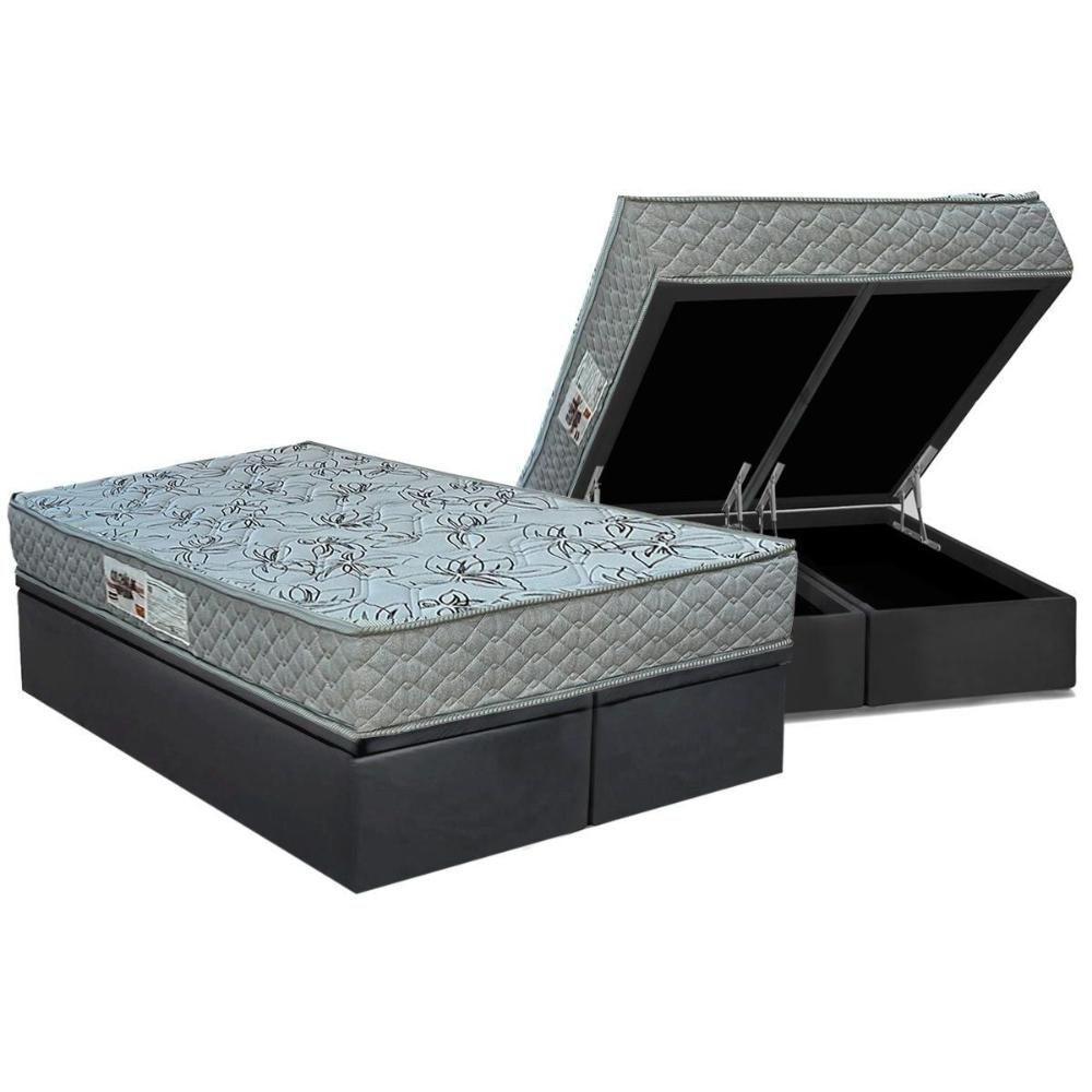 Cama Box Baú Queen: Colchão Ortopédico Paropas Ag65 Double Fanton Gray + Base Crc Suede Gray (158x198) - 1
