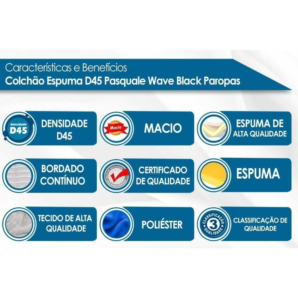 Conjunto Box Queen: Colchão Espuma Paropas D45 Pasquale Wave Black + Base Crc Suede Black (158x198) - 2