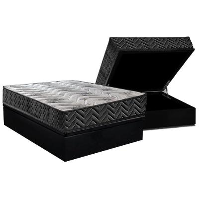 Conjunto Box Baú Casal: Colchão Espuma Paropas D45 Pasquale Wave Black + Base Crc Suede Black (138x188)