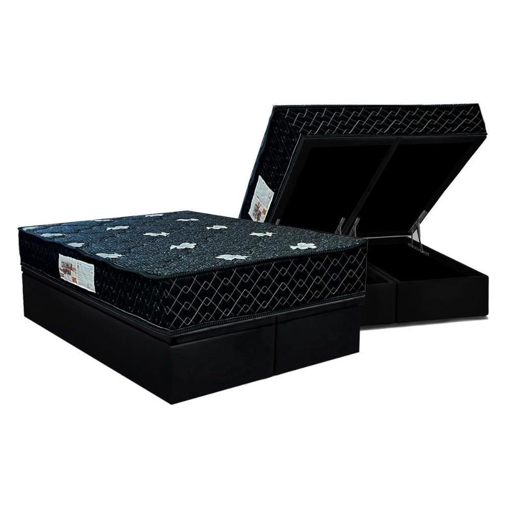 Cama Box Baú Queen: Colchão Anatômico Paropas Ag65 Sofistic Gray + Base Crc Suede Black (158x198) - 1