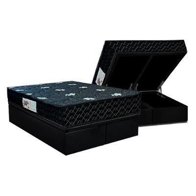 Cama Box Baú Queen: Colchão Anatômico Paropas Ag65 Sofistic Gray + Base Crc Suede Black (158x198)