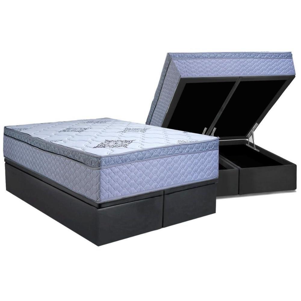Cama Box Baú Queen: Colchão Anatômico Paropas D28 Gold Extra Gray + Base Crc Suede Gray (158x198) - 1