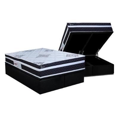 Conjunto Box Baú Queen: Colchão Molas Paropas Ensacadas Basic Black + Base Crc Suede Black (158x198)