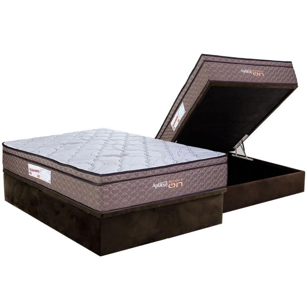 Cama Box Baú Casal: Colchão Magnético Paropas C- Vibro Massagem Aplause Smart Brown + Base Crc Suede Brown (138x188) - 1