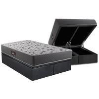 Cama Box Baú Queen: Colchão Ortopédico Herval D28 - Ag65 Black + Base Crc Suede Gray (158x198) - 1