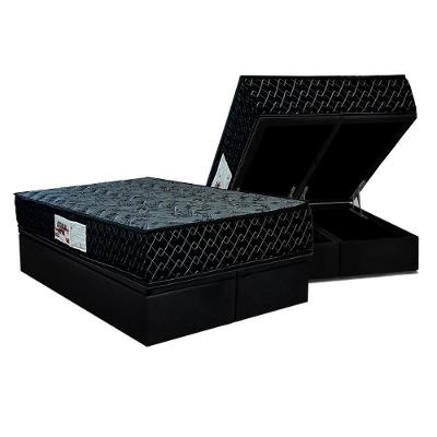 Cama Box Baú Queen: Colchão Ortopédico Paropas Ag65 Prime Gold Black + Base Crc Suede Black (158x198)