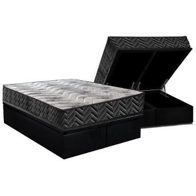 Conjunto Box Baú Queen: Colchão Espuma Paropas D45 Pasquale Wave Black + Base Crc Suede Black (158x198)