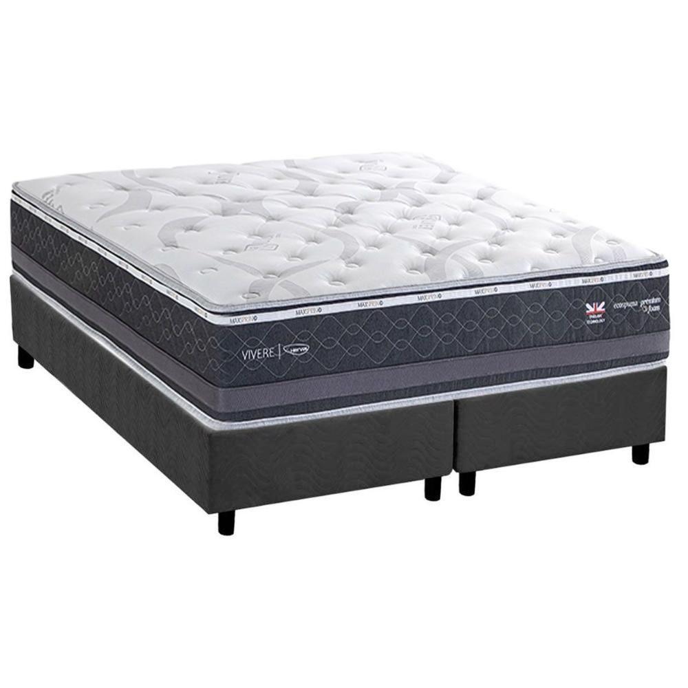 Conjunto Box Queen: Colchão Molas Herval Maxspring C1783 + Base Crc Suede Gray (158x198) - 1