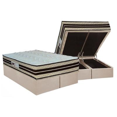 Cama Box Baú Queen: Colchão Ortopédico Paropas Ag65 Confort New + Base Crc Suede Clean (158x198)