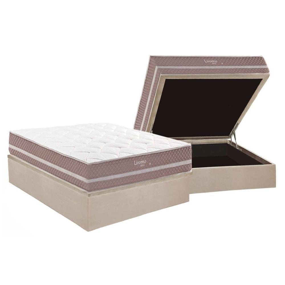 Conjunto Box Baú Casal: Colchão Molas Herval Maxspring Livorno + Base Crc Suede Clean (138x188) - 1