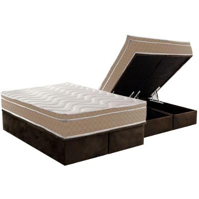 Cama Box Baú Queen: Colchão Anatômico Paropas D33 Conforto Ultra Firme + Base Crc Suede Brown (158x198)