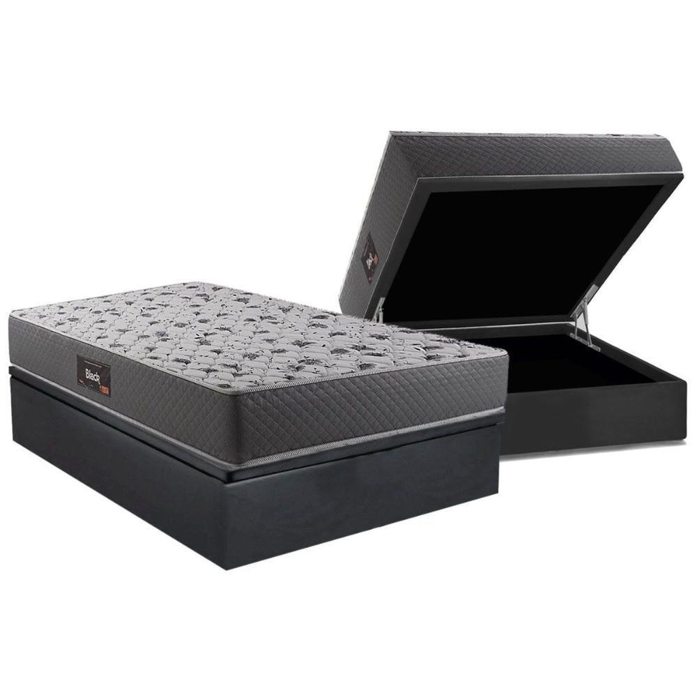 Cama Box Baú Casal: Colchão Ortopédico Herval D28 - Ag65 Black + Base Crc Suede Gray (138x188) - 1