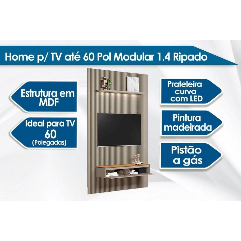 Estante P- Sala Até 60 Pol Modular 1.4 Ripado C- 2 Portas 1 Prat. 141x250cm Tauari-gris Fosco - Linea Brasil - 4