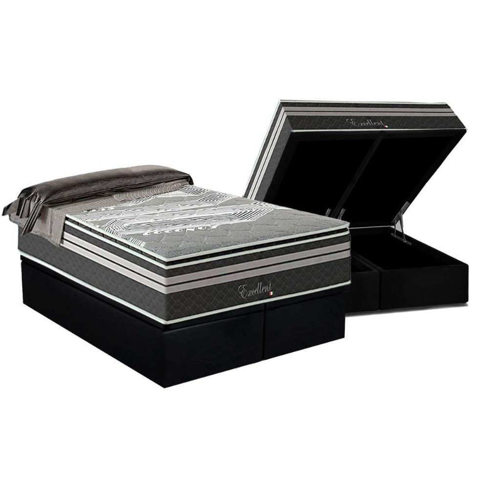 Cama Box Baú Queen: Colchão Molas Ensacadas Paropas Excellent Grafite + Base Crc Suede Black (158x198) - 1