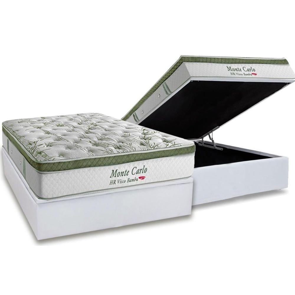 Cama Box Baú Casal: Colchão Molas Masterpocket Ensacadas Herval Monte Carlo Visco + Base Crc Linhão White (138x188) - 1