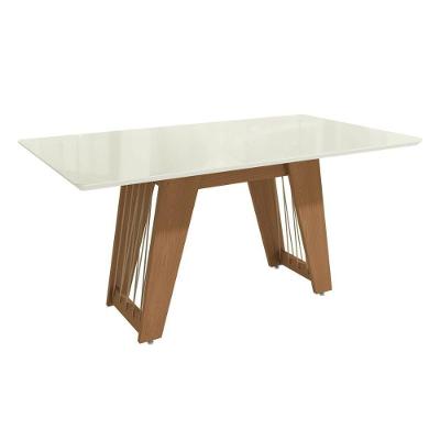 Mesa Multiuso Cozinha Cinara C- Tampo Madeirado C- Vidro 160x90cm Canela-vidro Off White - Kappesberg