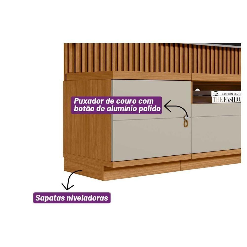 Estante P- Sala Até 75 Pol Ouro Preto Ripado C- 2gav. 2ptas. 4prat. E Leds 224x198cm Nature-off White - Linea Brasil - 2