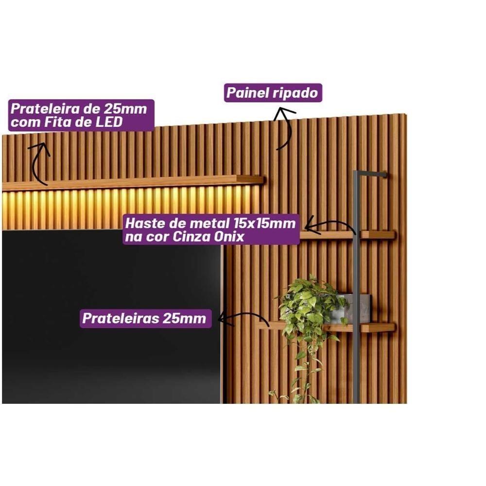 Estante P- Sala Até 75 Pol Ouro Preto Ripado C- 2gav. 2ptas. 4prat. E Leds 224x198cm Nature-off White - Linea Brasil - 3