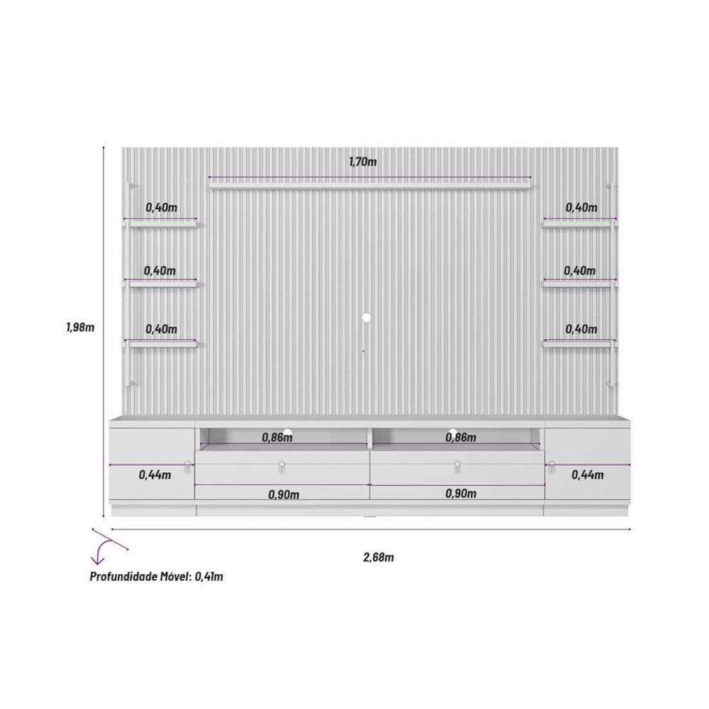 Estante P- Sala Até 75 Pol Ouro Preto Ripado C- 2gav. 2ptas. 4prat. E Leds 224x198cm Nature-off White - Linea Brasil - 6
