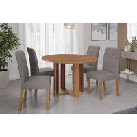 Conjunto: Mesa De Cozinha Flora Tampo Madeirado 109cm E 4 Cadeiras Fernanda Cinamomo - Carvalho-linho Grafite - Cimol - 1