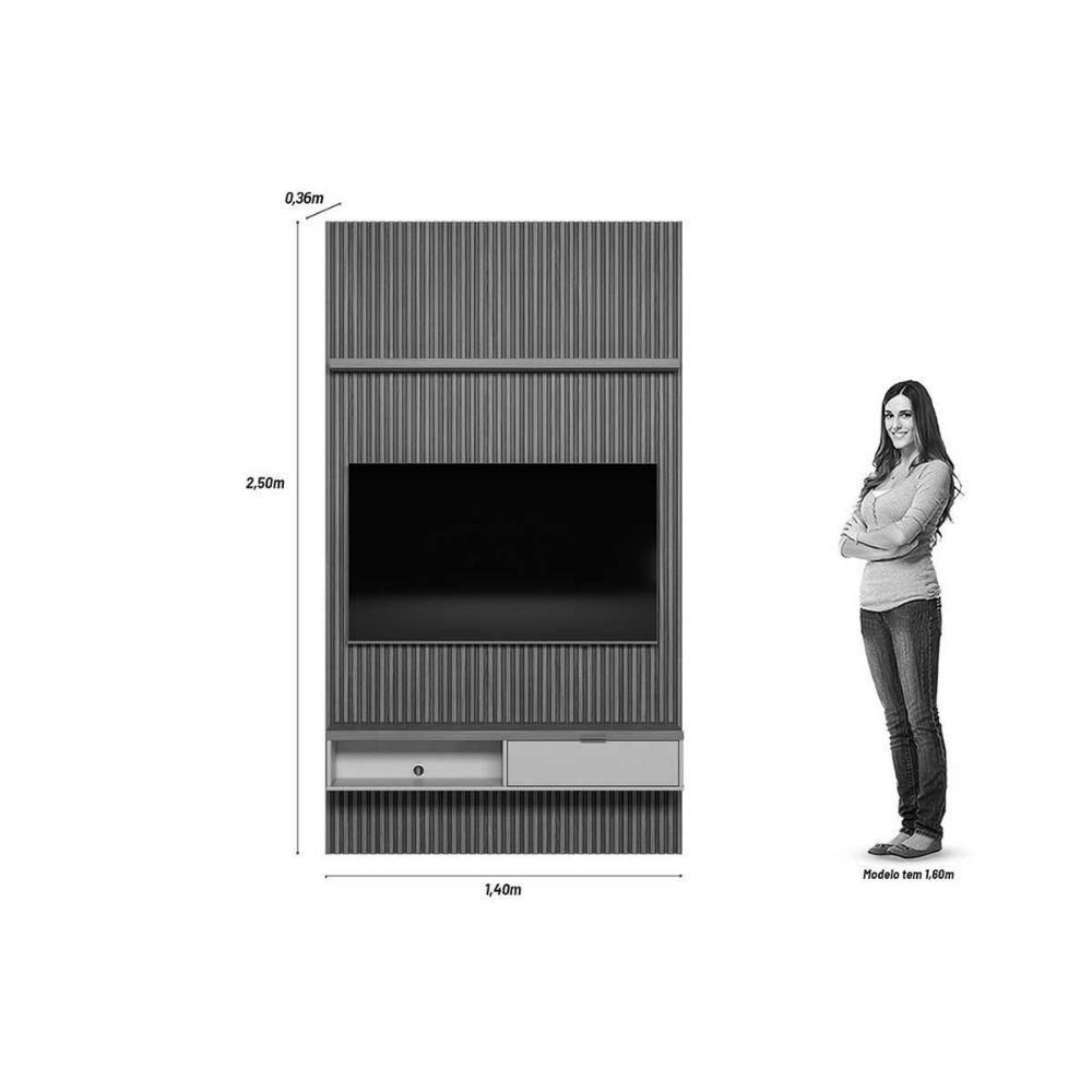 Estante P- Sala Até 60 Pol Modular 1.4 Ripado C- 1 Portas 1 Prat. 141x250cm Nature-off White - Linea Brasil - 4