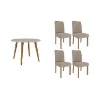 Conjunto: Mesa De Cozinha Dani C- Tampo Madeirado C- Vidro 110cm E 4 Cadeiras Clarice Madeirado- Linho Bege - Cimol - 1