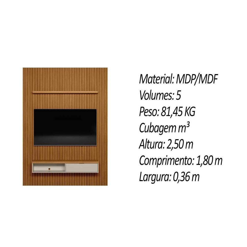 Estante P- Sala Até 75 Pol Modular 1.8 Ripado C- 1 Porta 1 Prat. 180x250cm Nature-off White - Linea Brasil - 3