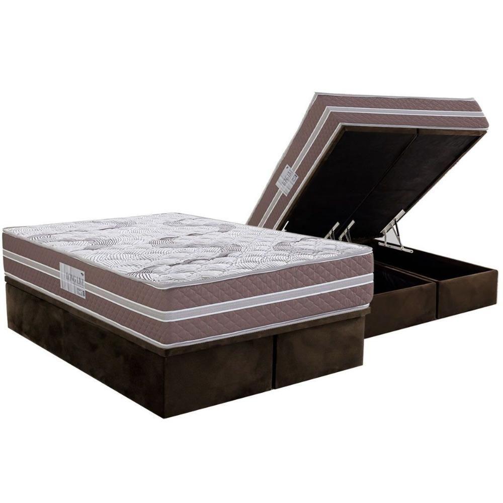 Cama Box Baú Queen: Colchão Espuma D33 Herval Long Live + Base Crc Suede Brown (158x198) - 1