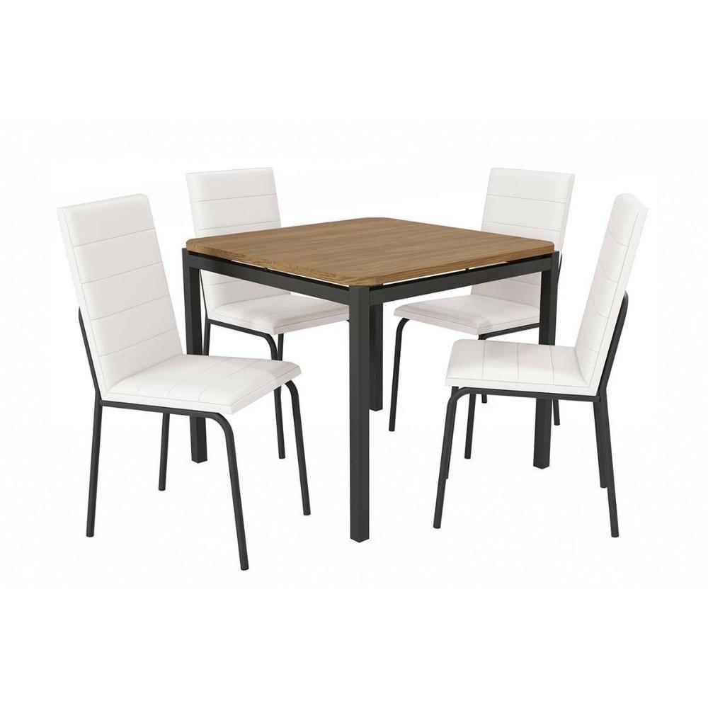 Conjunto: Mesa De Cozinha Reno C- Tampo De Madeira 90cm E 4 Cadeiras Amsterdã Preto Fosco-capuccino - Kappesberg - 5